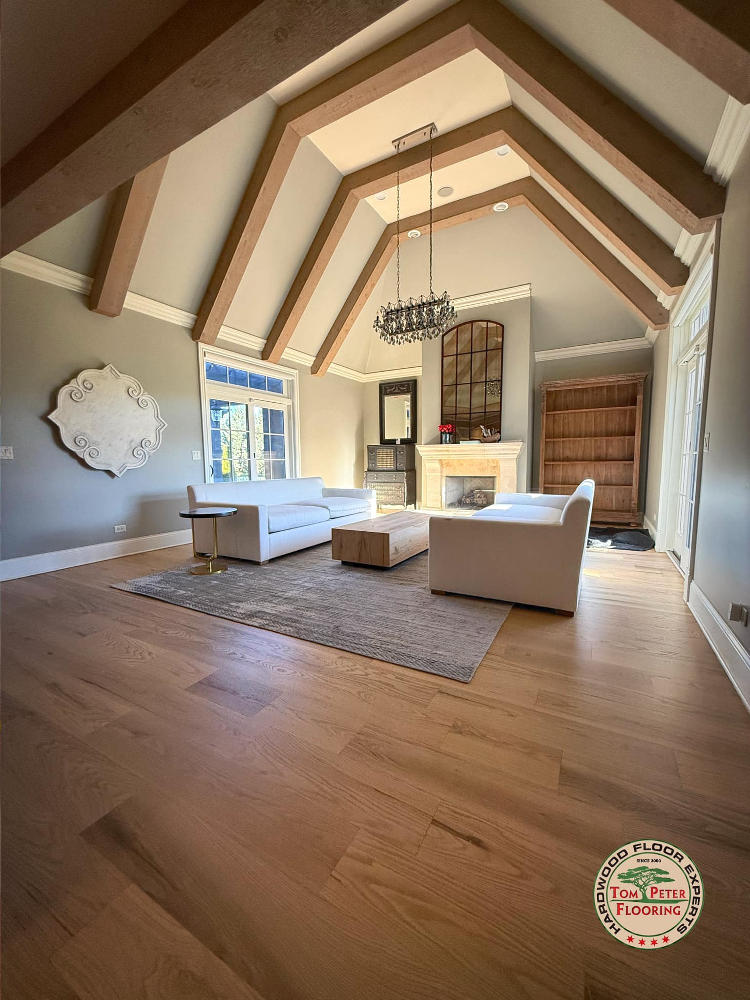 Red oak floors and stairs refinishing in St Charles Hardwood Flooring